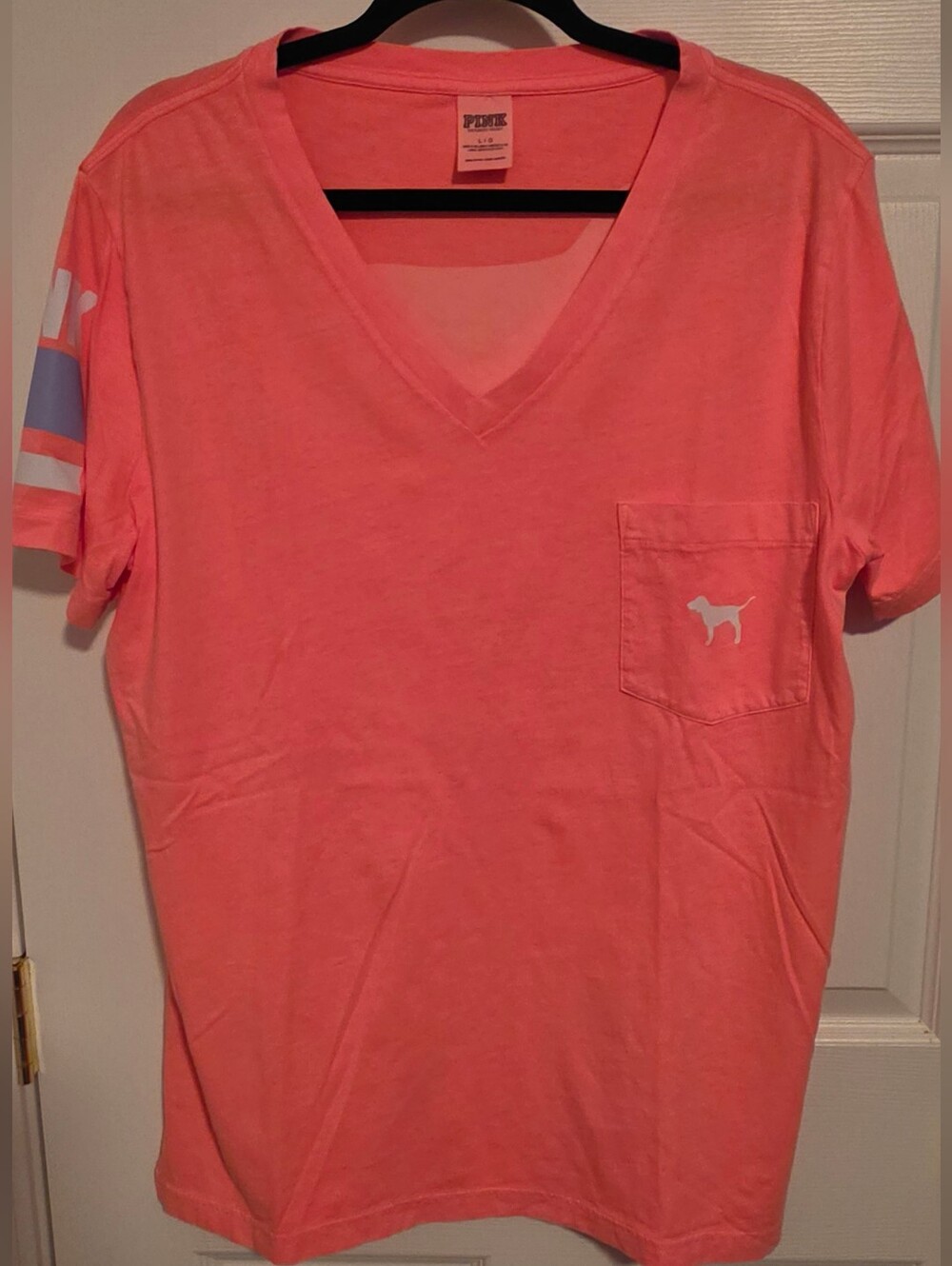 PINK Victoria's Secret Orange V-Neck Tee Sz L